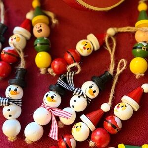 Festive Wooden Snowman and Santa Ornaments Set